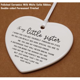 to My Little Sisters Present from Big Sister-Funny Ornament Gifts for Little Sis,Lit Sis-in-Law Present-New Year Thanksgiving Birthday Ceramic Heart Shaped Ornament