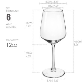 CZUMJJ Wine Glasses set of 6, 12 oz Durable Red White Wine Glasses for Wedding, Party, Dishwasher Safe