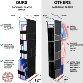 ABRA® 3 Shelf Hanging Locker Organizer for School, Work, Gym, Closet | Deep Shelves 6.5”x 9”| Eco-Friendly Fabric Healthy for Children | Adjustable School Locker Shelf from 3 to 2 Shelves (Pure Black)