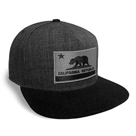 Strange Cargo California State Flag Dark Grey and Black Flat Brim Baseball Cap Hat Snapback