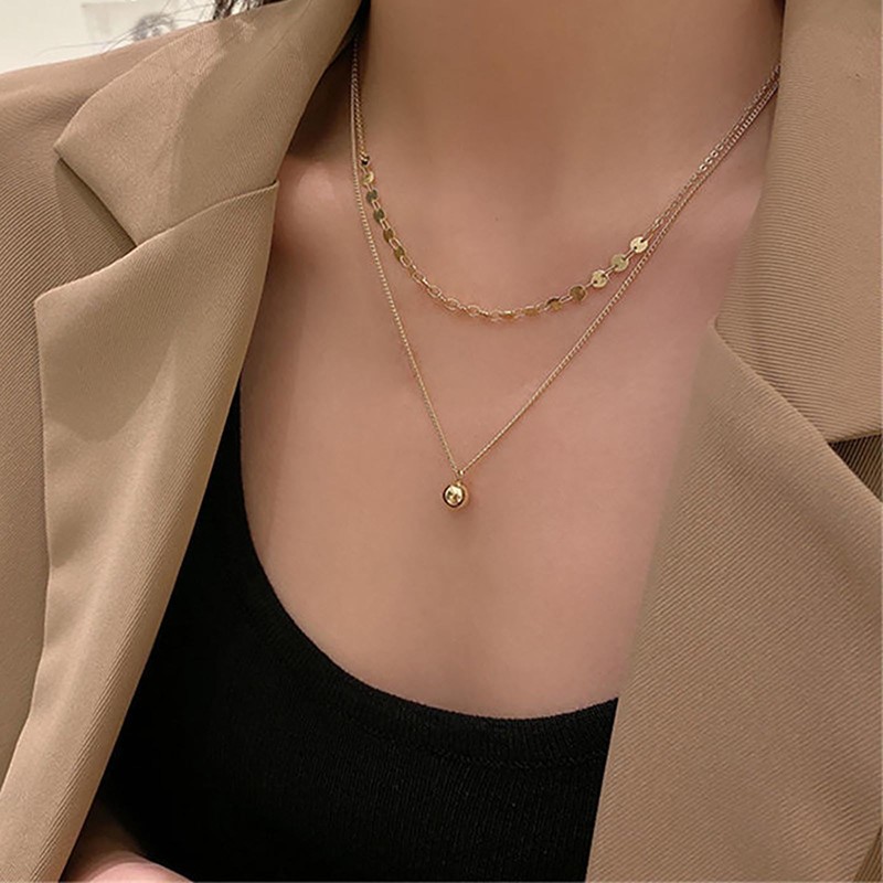 Cimenexe Bohemian Layered Disc Ball Choker Necklace Gold Ball Bead