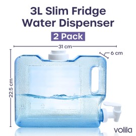 Slim Fridge Water Dispenser - 2 Pack 3L with Tap for Cold Drinks - Reusable for Travel, Camping, Picnic and Outdoor Events