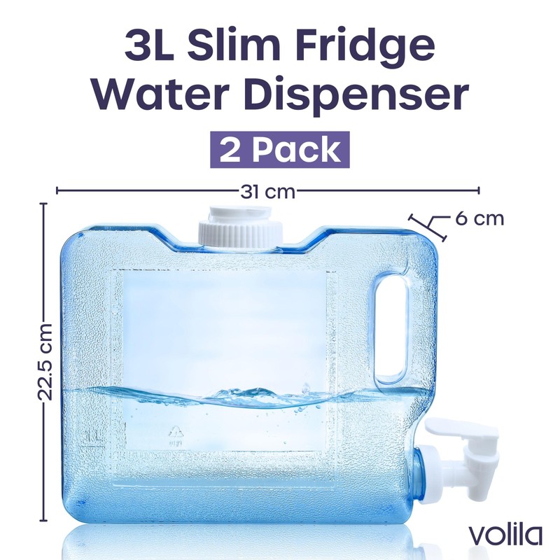 Slim Fridge Water Dispenser - 2 Pack 3L with Tap