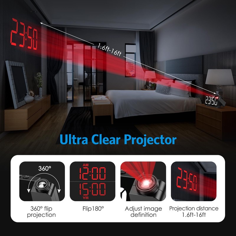 AMIR Projection Alarm Clock for Bedroom Ceiling, Digital Clock with