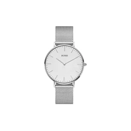 BUREI Women's Watch, Analog, Quartz, Waterproof, Mesh Band, Stylish, Brand, Casual, Humanized Watch, For Work or School, Thin, Lightweight, Women's Watch, Silver, Minimalist