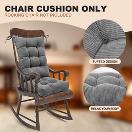 Lokex Rocking Chair Cushion Only,Tufted Non-Slip Comfortable Rocking Chair Cushions Indoor with Ties,Striped Rocking Chair Pads (Gray-S2064-19, 21x17/17x17)