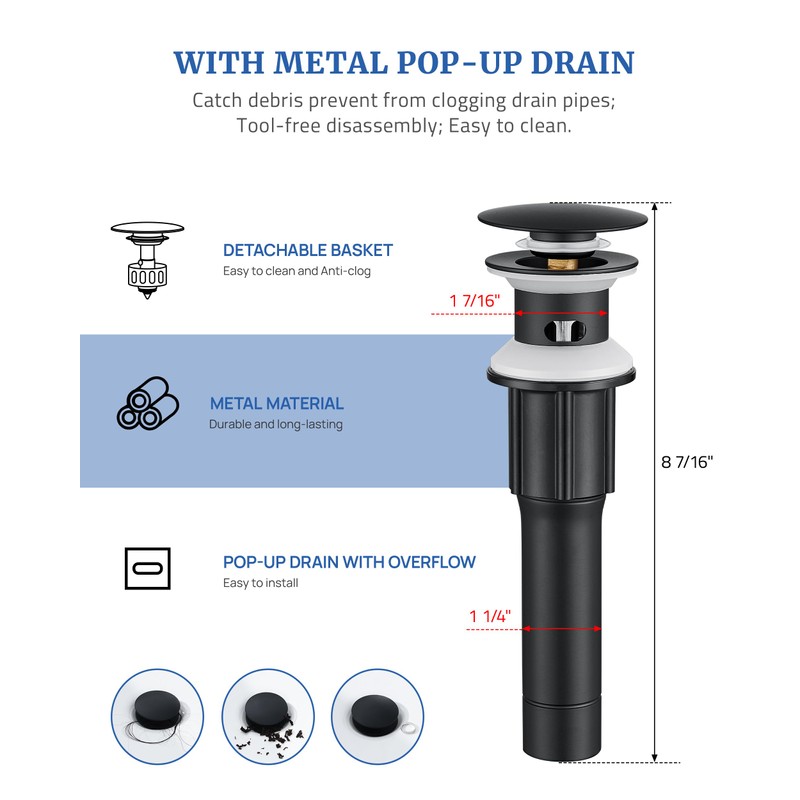 PerPaiMe Bathroom Faucet 3 Hole - 8 Inch Waterfall Bathroom