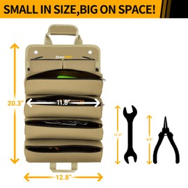 GrenPRO Tool Bag Roll Up Heavy Duty, Waterproof Oxford with 11 Compartments & Detachable Pouches, Mechanic Motorcycle Garage Organizer, Khaki