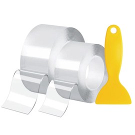 2 Rolls of Clear Double Sided Tape with 1 Small Scraper, Waterproof Sealing Tape, Double Sided Fixing Tape, Seam Sealer for Bathroom, Kitchen
