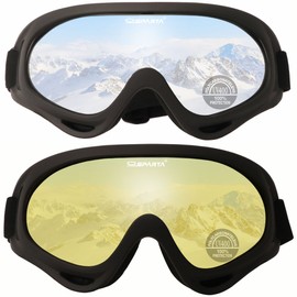 OUTDOORSPARTA 2-Pack Ski Goggles (3. Gray Frame, Clear Lens; Black Frame, Yellow Lens)
