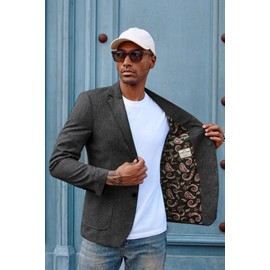 PaulJones Men's Sporty 2 Button Regular Fit Suit Jacket with Notched Lapels, darkgray