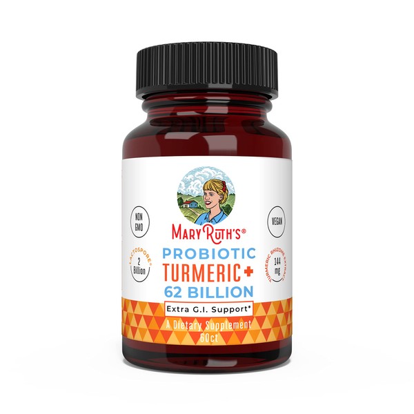 MaryRuth Organics Probiotic Turmeric + Extra GI - Support 62 Billion CFU Ingredients Turmeric Complex with Probiotics - Turmeric Curcumin Capsules for Digestion - Plant-Based Vegan - 60 ct