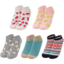BAOKELAN Women Ankle Socks 5 Pairs Cotton No Show Sock Cute Low Cut Socks Fruit