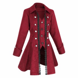 Teyujosem Women's Renaissance Gothic coat medieval pirate steampunk vest jacket(Z3007RD,S)