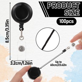 100Pcs Retractable Badge Reel Clips ID Badge Holders with Swivel Alligator Clip ID Card Name Tag Holder for Nurses Teachers Office (Black)