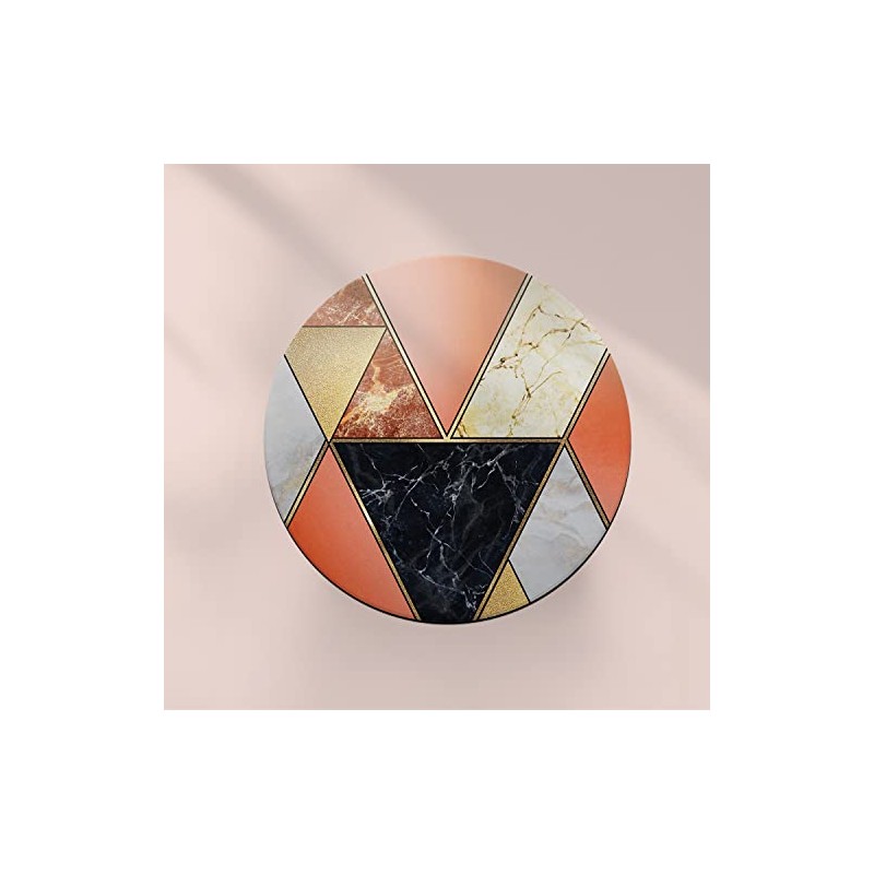 Round Single Coaster - Art Deco Orange Marble Effect New