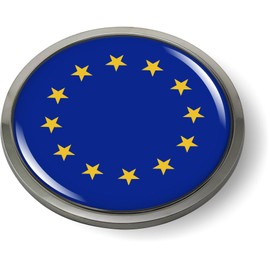 European Union Flag | Flag of The Council of Europe 3D Domed CAR Emblem Badge Sticker Chrome Plastic Round Bezel