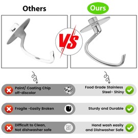 FavorKit Dough Hook with Shield for KitchenAid Tilt-head and 4.5-5.0 Quart Mixers, Polished Stainless Steel Dishwasher Safe Kneading Attachment for Bread,Pasta, Pizza...