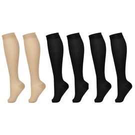 3 Pairs Black, Nude Open Toe Compression Socks for Women & Men Stockings Knee High Stockings Circulation 15-20 mmHg is Best Support