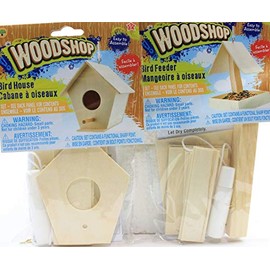 Set of 2 Kids DIY Woodshop Bird House and Bird Feeder - Easy To Assemble Activity Sets for Children