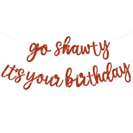 TONIFUL Red Go Shawty Birthday Banner - Hip Hop Theme Glitter Happy Birthday Sign - Pre-Strung - Red Rap Theme Party Supply