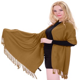 CJ Apparel Camel Brown Dark Beige Solid Color Tassels Design Nepalese Shawl Seconds Scarf Wrap Stole Throw Head Wrap Pashmina Hand Made in Nepal NEW