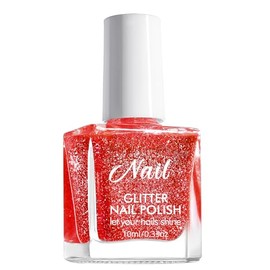 Virellay Glitzer Nagellack Schnelltrocknender Nagellack auf Wasserbasis für Frauen DIY (Rot Glitzer, 10 ML)