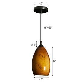 Hanging Pendant Lighting, with handblown Amber Color Glass Oval Art Shade Hanging Light,Oil Rubbed Bronze Finish,BY1008B-1