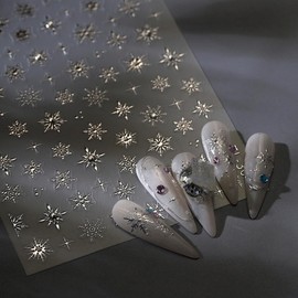 5D Embossed Snowflake Nail Sticker 5D Embossed Silver Snowflake Christmas Nail Art Sticker Self Adhesive Nail Decals Shiny Rhinestone Nails Art Decorations Supplies for Women