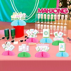 Sursurprise Mahjong Party Decorations, 8Pcs Mah Jong Honeycomb Centerpieces Table Topper Decor for Birthday Game Celebration Party Supplies