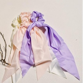 Hair Satin Scrunchies for Women Girls Bowknot Hair Scrunchies for Girls Women Hair Bow Ties for Women Teens 3pcs White Purple Hair Bow Ribbon Scalp Scruncheis for Thin Curly Hair