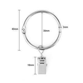 KaiYi Curtain Ring Clips, Curtain Clip Hooks, Opening Design, Inner Diameter 39mm, Easy Installation, Steel, Set of 20, Silver