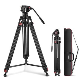 NEEWER 74" Video Tripod with Fluid Head, QR Plate, Aluminum Heavy Duty Camera Tripod Professional for DSLR Cameras Camcorders, Max Load 17.6lb/8kg, TP74