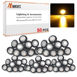 MADCATZ 3/4 Inch Mini Clear Lens Amber 3 LED Round Button Side Marker Indicator Lights Extra Bright with Black Rubbers for Boat Truck Trailer RV Caravan 12V DC Pack of 50.