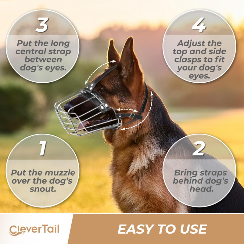 CleverTail German Shepherd Muzzle for Large Sized Dog – Metal