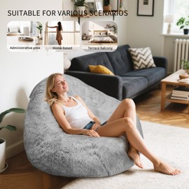 DSTXIZZ Fluffy Memory Foam Bean Bag Chair Cover (No Filler),Faux Fur Comfy Bean Bag Cover for Living Room,for Organizing Plush Toys or Textile (Light Gray)