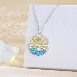 Dreamboat Opal Wave Necklace Sterling Silver Sun Pendant Ocean Beach Jewelry for Women