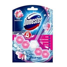 Domestos Power 5 Pink Magnolia toilet blocks that clean at full power for up to 300 flushes Toilet Rim Block up to 3x more limescale prevention* 55 g (Pack of 9)
