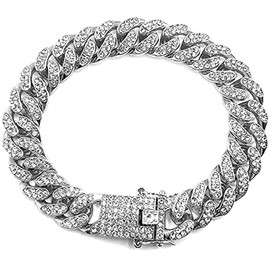 Apzzic Apzzic 12mm Gold Plated Hip Hop Iced Out CZ Lab Diamond Miami Cuban Link Chain Bracelet with Giftbox for Men and Women Silver 8inch