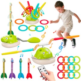 Aliex 3 in 1 Outdoor Spielzeug für Kinder - Raketenspiel/Seilspringmaschine/Ringwurfspiel, Sport Spiele Garten Spielzeug für Jungen Mädchen ab 3 Jahren