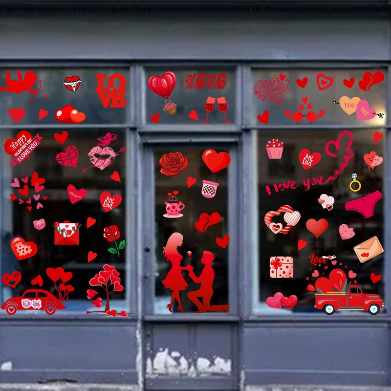 Valentines Day Decor Window clings 10 Sheet for Glass Windows