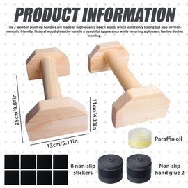 WIYETY Pack of 2 Wooden Push-Up Handles, Push-Up Handles, Wooden Parallettes, Non-Slip Push-up Handles, Push Up Bar, Yoga, Push-Up or Handstand Handles for Indoor and Outdoor Use (1 Pair, 25 cm)