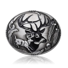 MUSVIKY Antique Silver Double Deer Wild Life Western Oval Belt Buckle for Men Cowboy Women