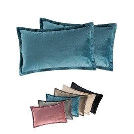 Moon Pack of 2 Cushion Covers, Decorative Cushion Covers, Approx. 30 x 50 cm, in Elegant Velvet Look, Flora (Petrol)