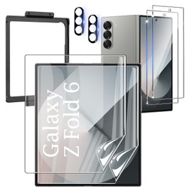 CWQZGUF [2Set 6PCS] Screen Protector Compatible with Galaxy Z Fold 6 5G, 2 Inner TPU Film + 2 Outer Tempered Glass + 2 Camera Lens Protectors with Positional Mouting Frame, Bubble Free