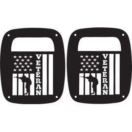 JeepTails Veteran USA American Flag Tail lamp Light Covers Compatible with Jeep CJ or YJ and TJ Wranglers Black Set of 2