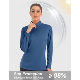 MAGCOMSEN Summer T Shirts for Women Long Sleeve Uv Protection Shirts Running Shirts Women Workout Shirts Athletic Shirts Blue Grey