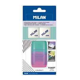 MILAN Blister Pack Sunset Purple Compact Sharpener + 2 Replacement Erasers, BYM10451