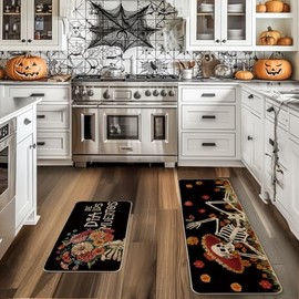 Artoid Mode Tapetes de Cocina Día de Muertos Juego de 2 43x73 + 43x118 cm