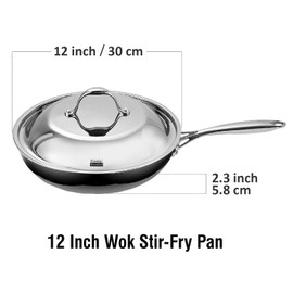 Cooks Standard Stainless Steel Frying Pan 12 Inch, Multi-Ply Full Clad Wok Stir-Fry Cooking Skillet Pans with Dome Lid, Stay-Cool Handle, Dishwasher Safe, Oven Safe 500°F, Silver